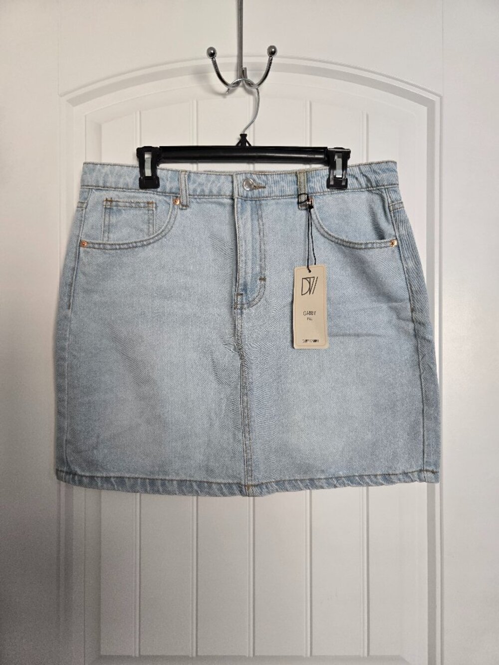 Don't Think Twice DTT Gabby Denim Mini Skirt | US12 Tall | Light Wash | NWT